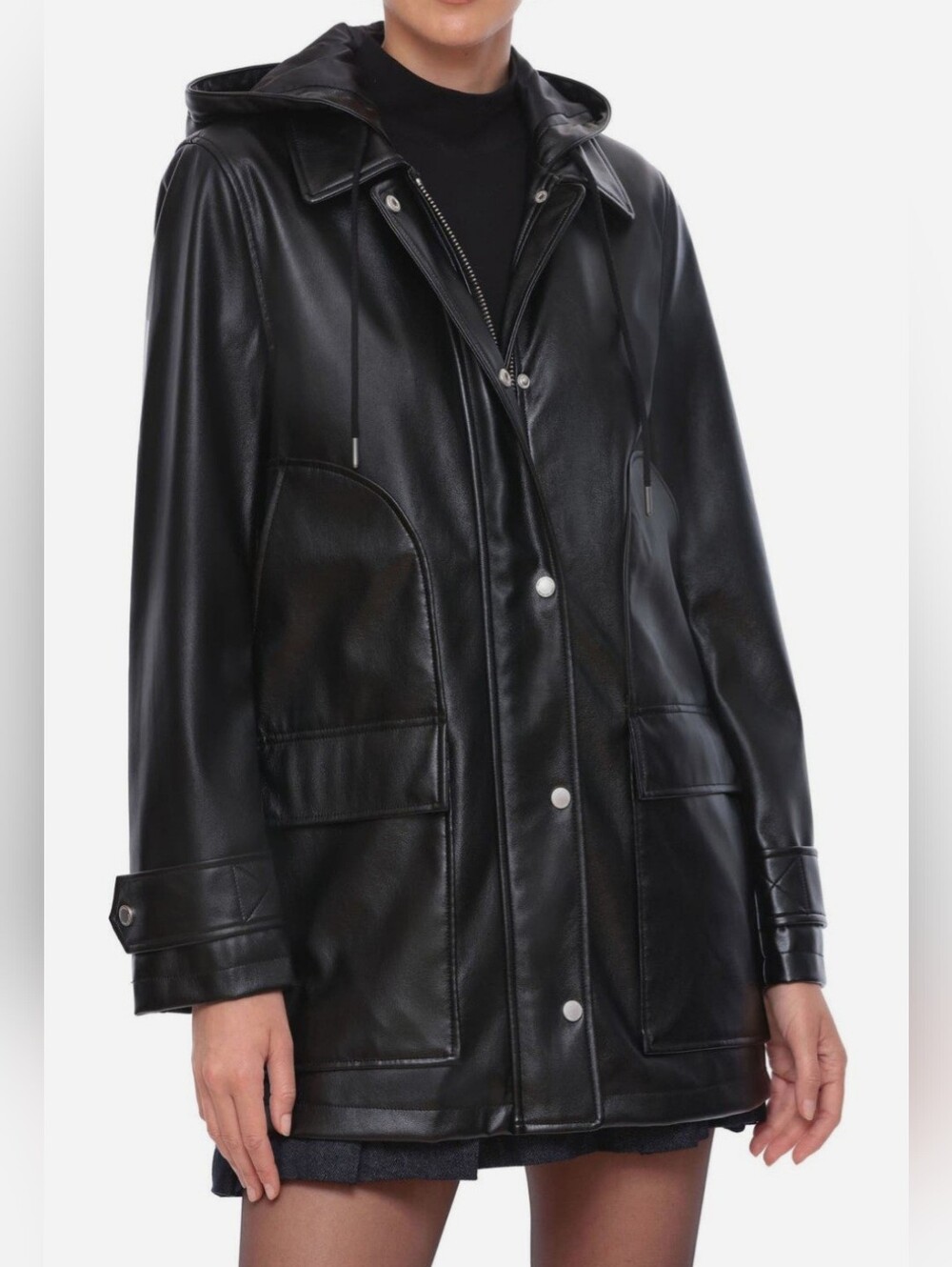 Avec Les Filles Faux Leather Hooded Jacket
